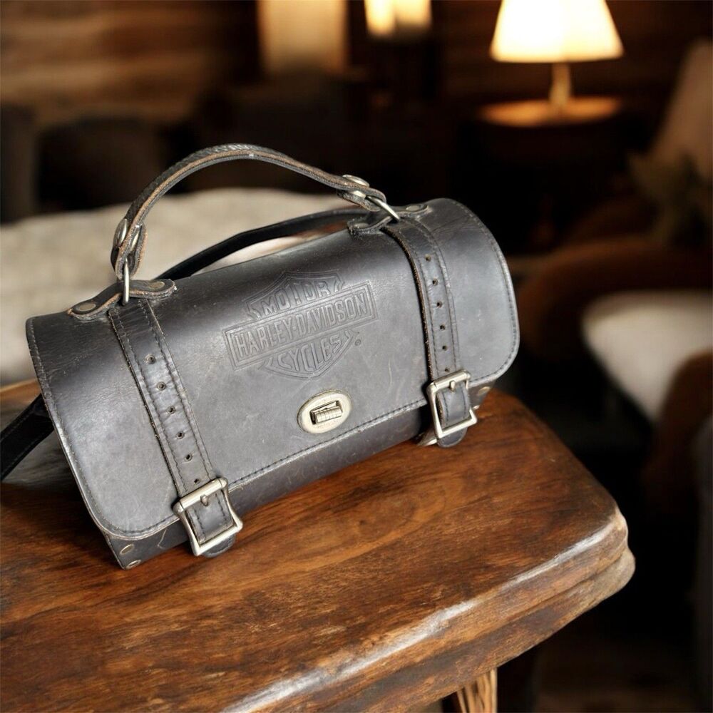 Vintage Harley-Davidson Black Leather Barrel Saddle Motorcycle Handbag Purse